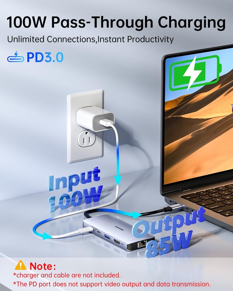 Melelink USB C Hub Ethernet, 9 in 1 USB-C to Ethernet Multiport Adapter Dongle with HDMI 4K@60Hz, 100W PD Charging, Gigabit RJ45, SD/TF Card Reader, USB A&C 3.0, USBC Dock for MacBook, Dell, Lenovo, HP - Image 5
